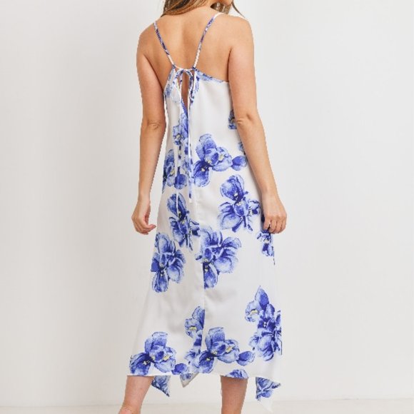 Floral Print Handkerchief Hem Maxi Dress Blue - Picture 3 of 9